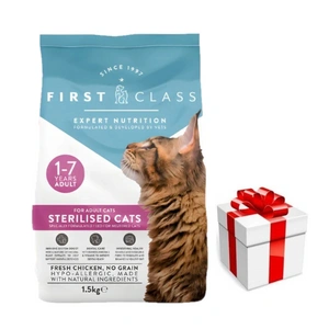 First Class Sterilised 1,5 kg - sausas maistas sterilizuotoms katėms su vištienos skoniu + Staigmena katei