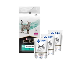 PURINA Veterinary PVD EN Gastrointestinal Cat 1,5kg + ENZO VET Žarnynas su ėriena padaže katėms 3x100g