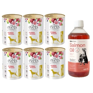 4Vets Dog Urinary Non-struvite 6x400g + LAB V Lašišų aliejus šunims ir katėms 500ml