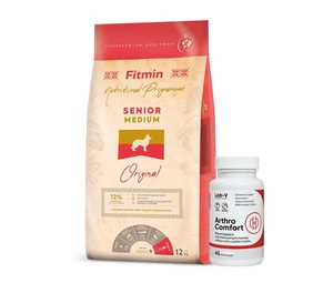 FITMIN Medium Senior 12kg + LAB-V Arthro Comfort - Visapusiška sąnarių ir raumenų bei skeleto sistemos sveikata šunims ir katėms 45 kapsulės