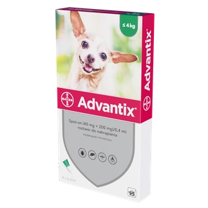 Advantix lašai nuo blusų ir erkių šunims iki 4 kg (4 pipetės)