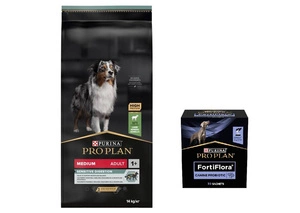 Purina Pro Plan Adult Medium Sensitive Digestion Lamb 14kg + PURINA PVD FortiFlora Dog 30 paketėlių