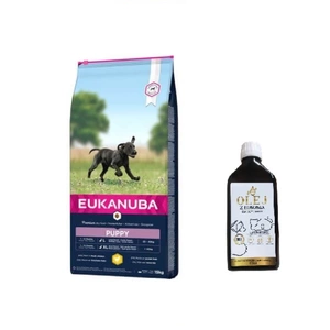 EUKANUBA Puppy&Junior Large Breed 15kg + LAB V Vitaminų praturtintas lašišų aliejus 250ml