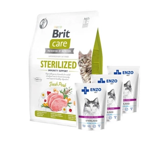 BRIT Care Cat Grain-Free Sterilized Immunity Support 7kg + ENZO VET Sterilizuota dieta sterilizuotoms katėms su kalakutiena želė 3x100g
