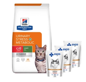 HILL'S PD Prescription Diet c/d Urinary Stress+ Metabolic Feline 3kg + ENZO VET šlapalas su jautiena želė katėms 3x100g