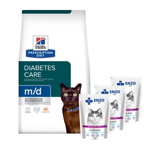 HILL'S PD Prescription Diet Feline m/d 3kg + ENZO VET Sterilizuota su veršiena padaže 3x100g