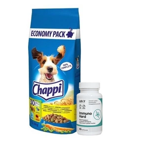 CHAPPI 13,5 kg - sausas maistas šunims su paukštiena ir daržovėmis + LAB-V Immuno Hard - imuniteto stiprinimas šunims ir katėms 45 kapsulės