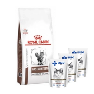 ROYAL CANIN Gastro Intestinal Moderate Calorie GIM 35 2kg + ENZO VET Žarnynas su ėriena padaže katėms 3x100g