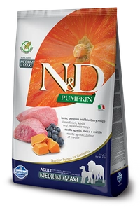 "Farmina N&D Pumpkin Grain Free canine LAMB & BLUEBERRY ADULT MEDIUM & MAXI 12kg + kamuolys