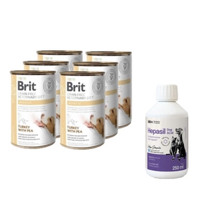 BRIT GF Veterinary Diets Dog Hepatic 6x400g + Lab-v Hepasil Dog & Cat preparatas šunų ir kačių kepenų veiklai gerinti 250 ml