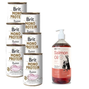 BRIT MONO PROTEIN RABBIT 6x400g + LAB V Lašišų aliejus šunims ir katėms 1000ml