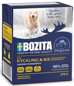 Bozita Dog Naturals :Viščiukas ir ryžiai drebučiuose 370g