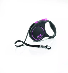 FLEXI pavadėlis Black Design rožinis S - 5 m iki 15 kg - juostac