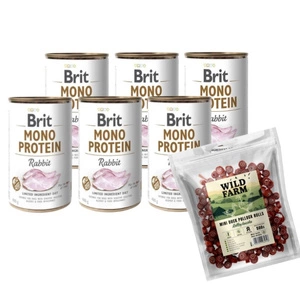 BRIT MONO PROTEIN RABBIT 6x400g + WILD FARM ančių ritinėlis 500g skanėstų šunims