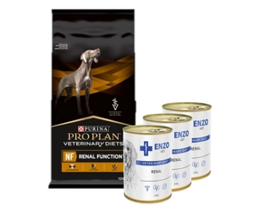 PURINA Veterinary PVD NF Renal Function 12kg + ENZO VET Inkstų dietos inkstų ligoms gydyti su jautiena šunims 3x400g