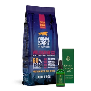 PRIMAL SPIRIT 60% Wilderness 12kg + LAB-V Omega 3 ir 6 riebalų rūgštys bendrai šunų ir kačių sveikatos, kailio ir odos būklei gerinti 100ml