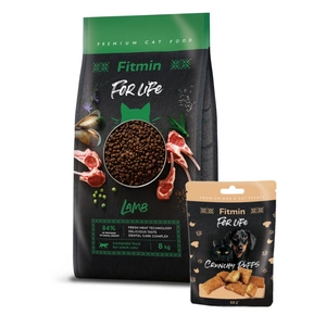 FITMIN Cat For Life Adult Lamb 8kg + Fitmin For Life sausainiai šunims ir katėms 50 g skonių mišinys