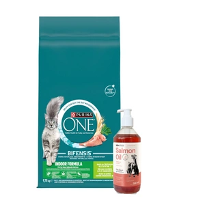 Purina One Indoor Formula Turkey & Wheat Adult Cat Food 9.75kg + LAB V Lašišų aliejus šunims ir katėms 500ml