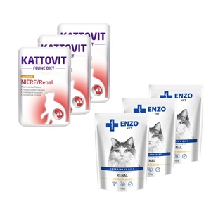 Kattovit Niere/Renal chicken 3x85g paketėlis + ENZO VET Renal su vištiena padaže katėms 3x100g