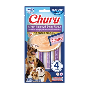 INABA Dog Churu (žuvies pagrindo) lašiša, krevetės 4x14g (56g)