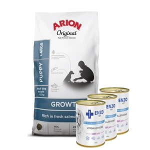 ARION Original Growth Salmon Puppy Large Breeds 12kg + ENZO VET Hipoalerginė dieta su triušiena šunims 3x400g