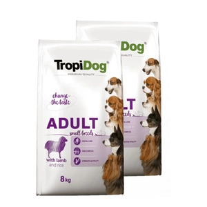 TROPIDOG Premium Adult Small Breeds su ėriena ir ryžiais 2x8kg