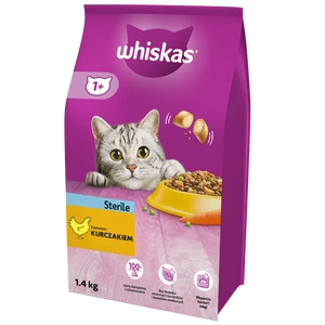 WHISKAS Sterilus 1,4 kg - sausas ėdalas suaugusioms katėms po kastracijos, su gardžia vištiena