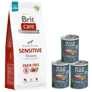 BRIT CARE Grain-free Sensitive Venison 12kg + Wild Farm Superfood Duck 3x400 g pašaro šunims be grūdų