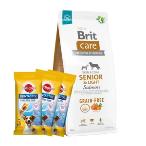 BRIT CARE Dog Grain-free Senior & Light Salmon 12kg + 3xDentaStix NEMOKAMAI