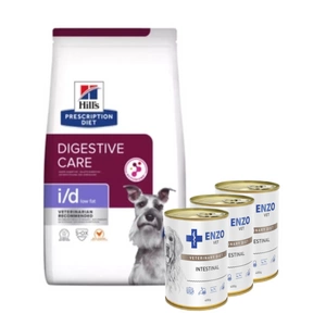 HILL'S PD Prescription Diet Canine i/d Low Fat 12kg + ENZO VET Žarnyno dieta šunims su ėriena 3x400g