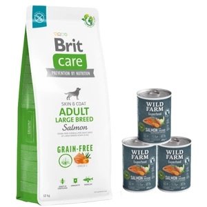 BRIT CARE Dog Grain-free Adult Large Breed Salmon 12kg + Wild Farm Superfood Salmon lašiša 3x400 g pašaro šunims be grūdų