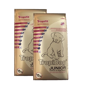 TROPIDOG Super Premium junior vidutinių ir didelių veislių kalakutiena, lašiša ir kiaušiniai 2x15kg