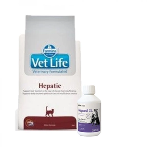 FARMINA Vet Life Cat Hepatic 2kg + Lab-v Hepasil Dog & Cat preparatas šunų ir kačių kepenų veiklai gerinti 250 ml