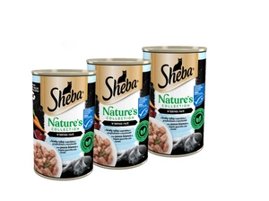 SHEBA skardinė 3x400 g Nature's Collection - drėgnas visavertis ėdalas suaugusioms katėms su balta žuvimi ir kepenėlėmis su morkų garnyru, terine