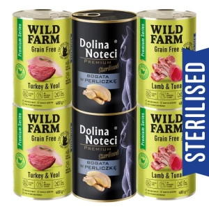 WILD FARM Premium Grain Free + Dolina Noteci 6x400g – be grūdų maistas kastruotiems katėms