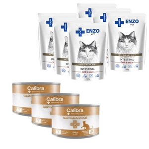 Calibra Veterinary Diets Cat Gastrointestinal Chicken 3x200g + ENZO VET Žarnynas su ėriena padaže katėms 6x100g
