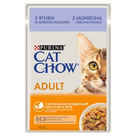 PURINA Cat Chow Adult ėriena ir žaliosios pupelės 85g paketėlis