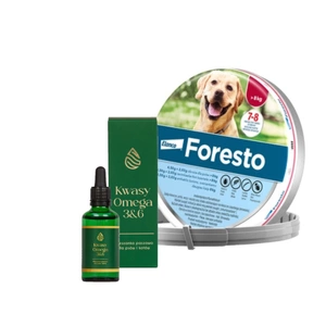 ELANCO Foresto Antkaklis šunims virš 8kg + LAB-V Omega 3 ir 6 riebalų rūgštys bendrai šunų ir kačių sveikatos, kailio ir odos būklei gerinti 100ml