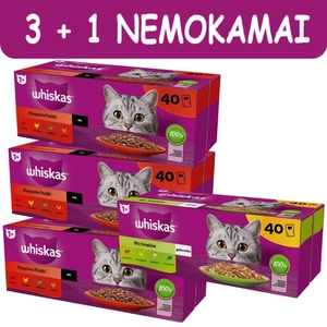 WHISKAS suaugusiųjų paketėliai 120x85g Classic Meals + 40x85g NEMOKAMAI