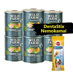 WILD FARM Superfood Chicken (Vištiena su moliūgais, obuoliais ir žolelėmis) 6x800 g pašaro šunims be grūdų + DentaStix nemokamai