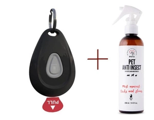Inmoless ultragarsinis repelentas nuo blusų ir erkių naminiams gyvūnams "Inmoless Pet" - juodas + purškalas nuo vabzdžių PETS ANTI INSECT