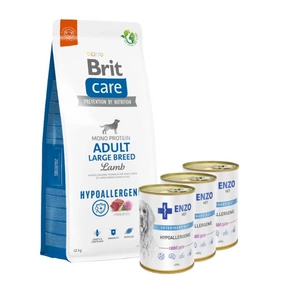 BRIT CARE Dog Hypoallergenic Adult Large Breed Lamb 12kg + ENZO VET Hipoalerginė dieta su triušiena šunims 3x400g